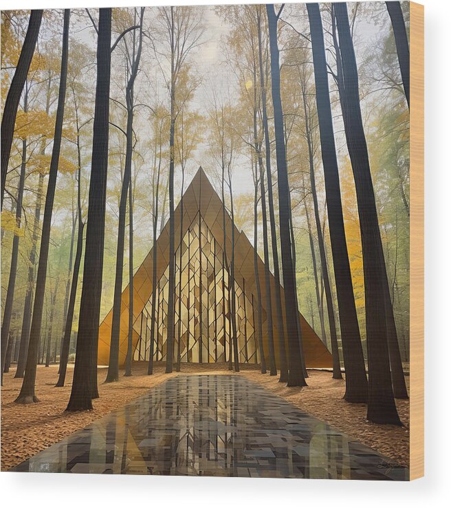 Modern Art Wood Print featuring the painting Amber Glow - Glamping Art by Lourry Legarde