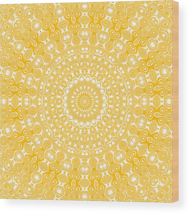 Amber Wood Print featuring the digital art Amber on White Mandala Kaleidoscope Medallion Flower by Mercury McCutcheon