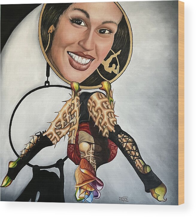 Aerial Artist Wood Print featuring the painting AmyG The Queen of the Ring by O Yemi Tubi
