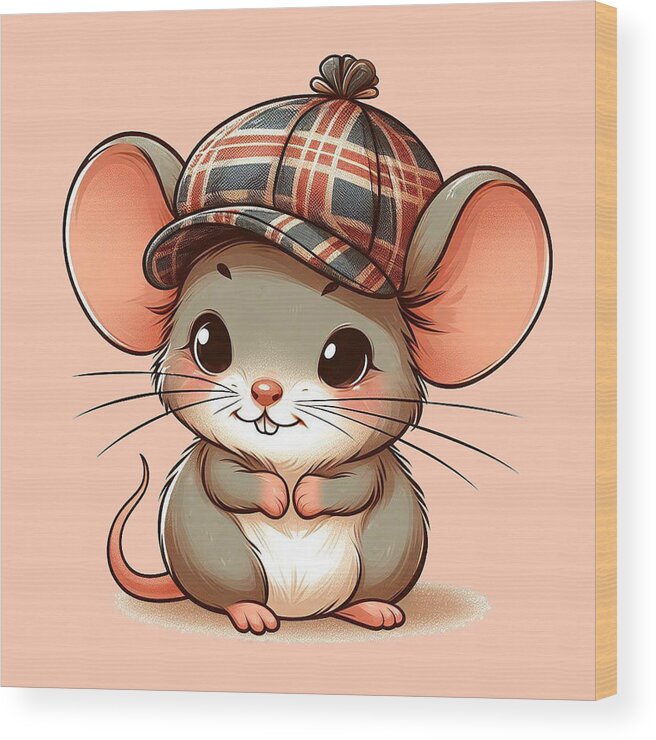 Baby Wood Print featuring the painting An English Chap Mouse by Kelly Mills