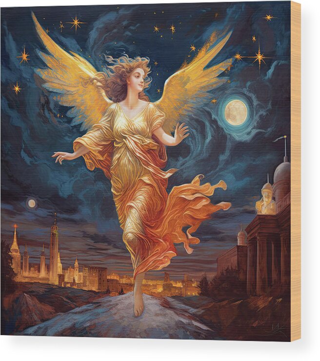 Angel Wood Print featuring the digital art Angel Dream 04 Glory Night by Matthias Hauser