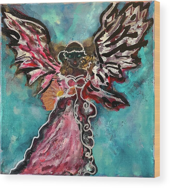 Angel Wood Print featuring the painting Angel, Goddess by Leslie Porter