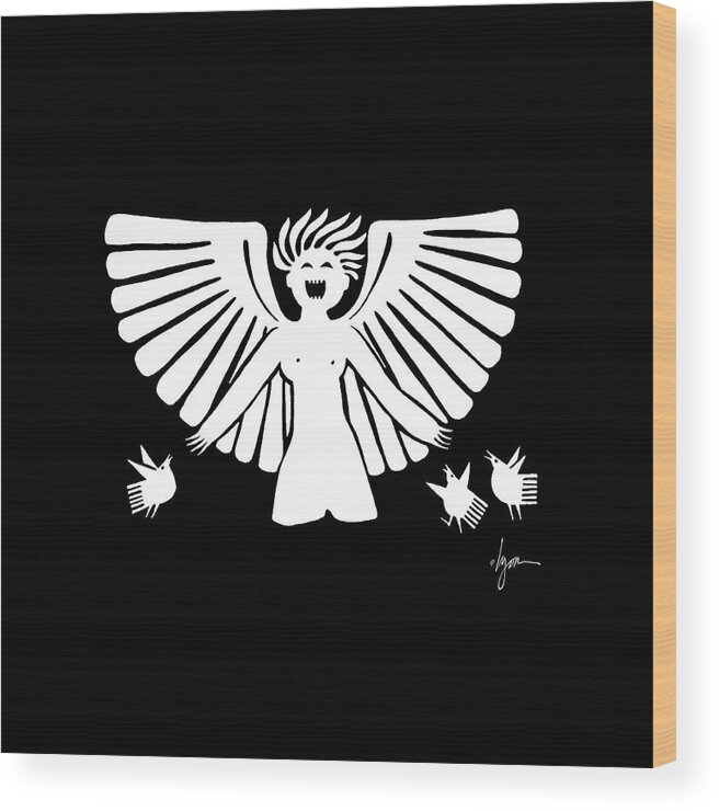 Black And White Wood Print featuring the drawing Angel Song by Angela Treat Lyon