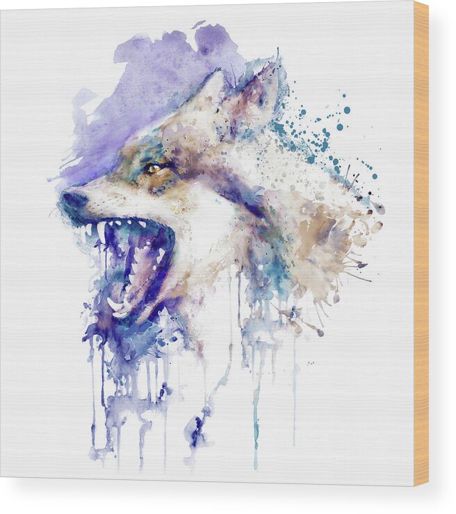 Marian Voicu Wood Print featuring the painting Angry Wolf Profile Portrait by Marian Voicu