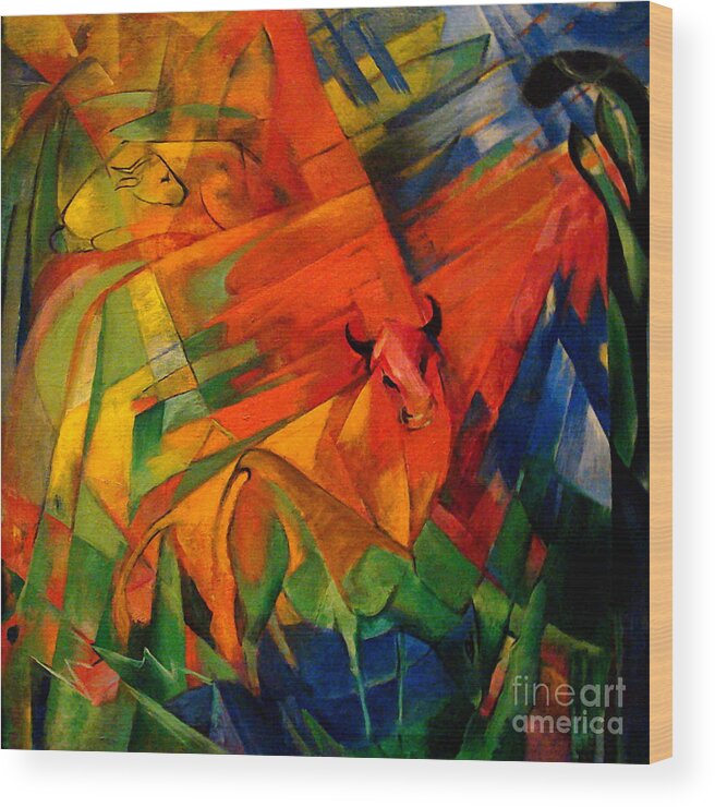 Animals In A Landscape Wood Print featuring the painting Animals in a Landscape by Franz Marc