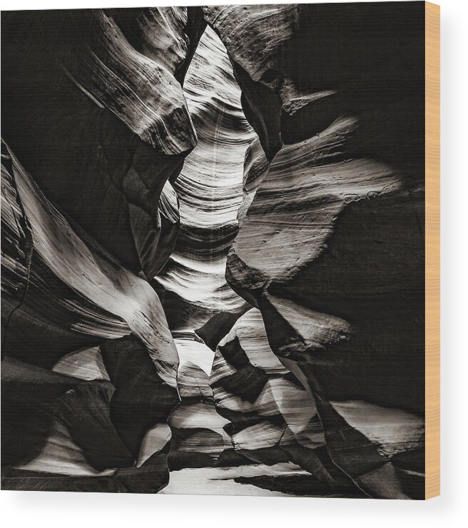 Antelope Canyon Wood Print featuring the photograph Antelope Canyon Inner Sanctum - Sepia 1x1 Monochrome by Gregory Ballos