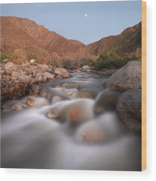 San Diego Wood Print featuring the photograph Anza Borrego River and Moonset by William Dunigan