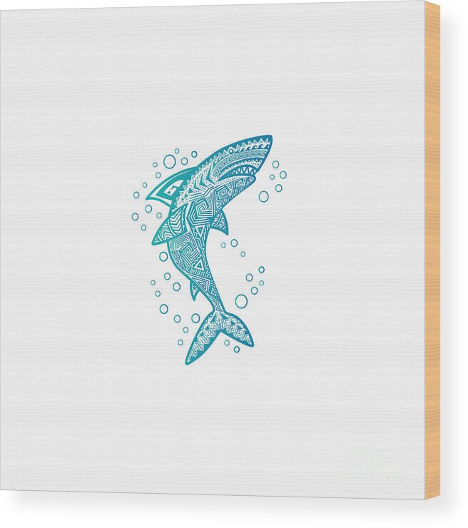 Aqua Boho Shark Fashion Is The Perfect Gift For Shark Lovers. Inspired By Bohemian Wood Print featuring the digital art Aqua Boho Shark by Laura Ostrowski