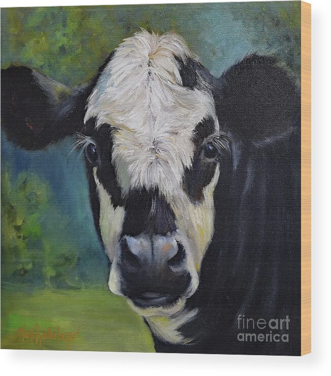 Cow Wood Print featuring the painting Archie Cow Painting By Cheri Wollenberg by Cheri Wollenberg