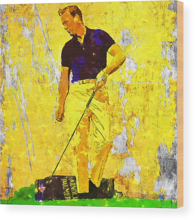 Arnold Palmer Wood Print featuring the painting Arnold Palmer Legend in Yellow by John Farr