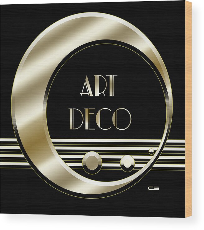 Artdeco Logo Gold Wood Print featuring the digital art Art Deco Logo - Black and Gold by Chuck Staley