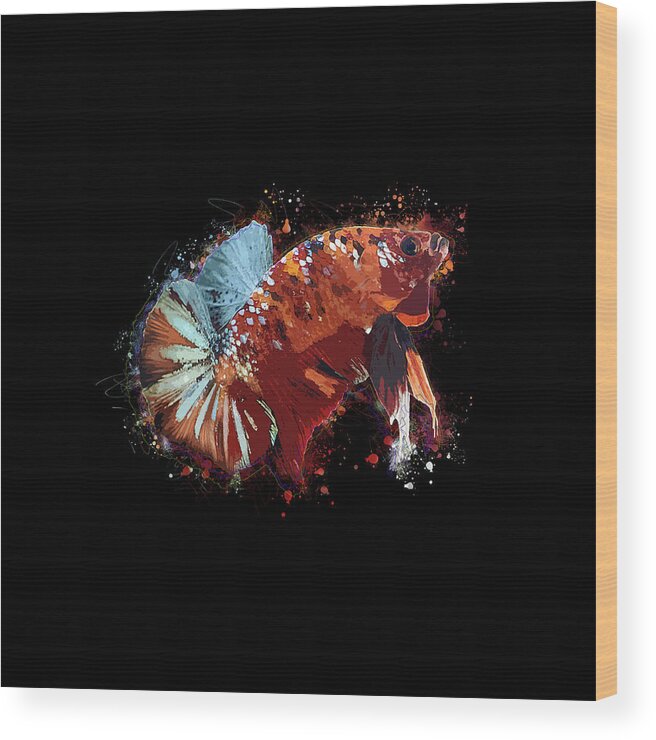Artistic Wood Print featuring the digital art Artistic Brown Multicolor Betta Fish by Sambel Pedes