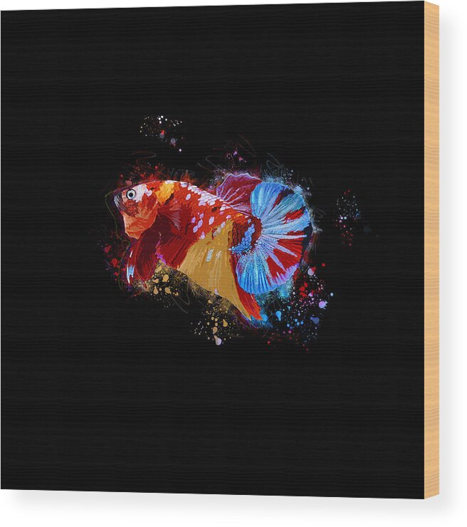 Artistic Wood Print featuring the digital art Artistic Nemo Multicolor Betta Fish by Sambel Pedes