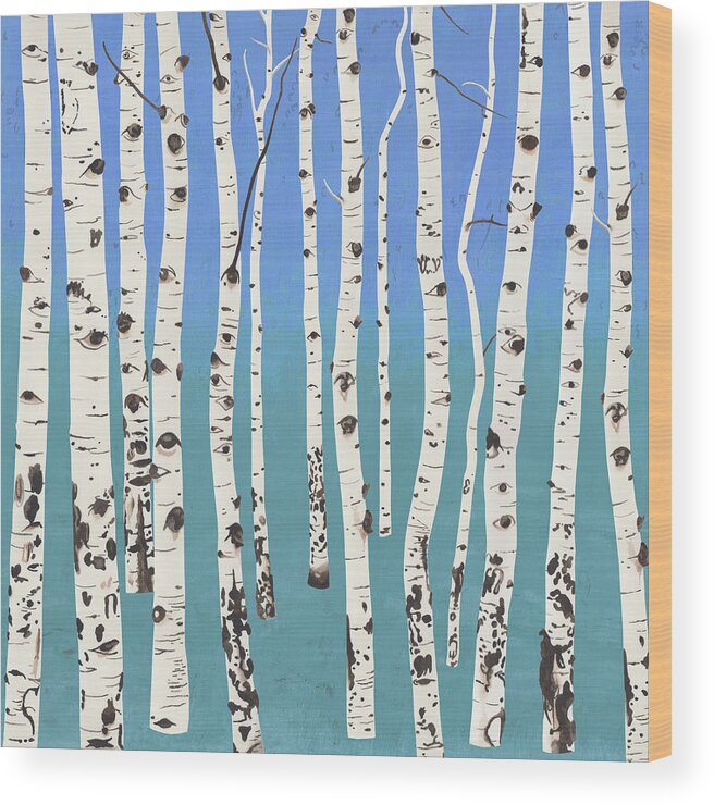 Aspen Trees Wood Print featuring the painting Aspen Trees II by Nikita Coulombe