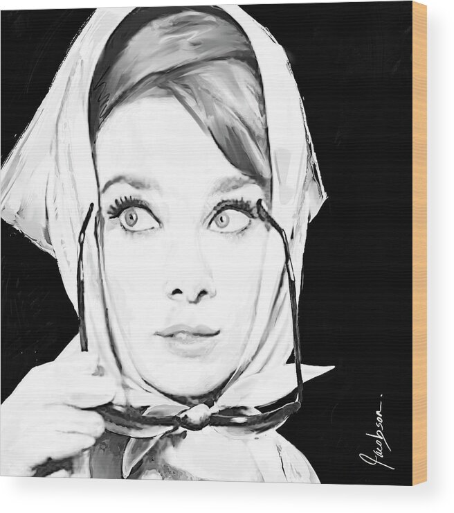 Audrey Wood Print featuring the painting Audrey Hepburn 3 Black/white by Jackie Medow-Jacobson