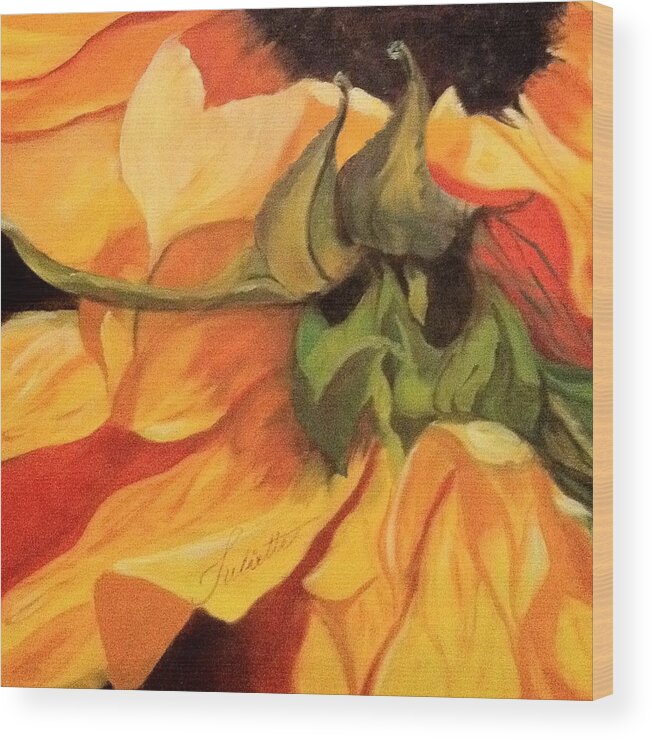 Sunflower Wood Print featuring the painting Autumn memory by Juliette Becker