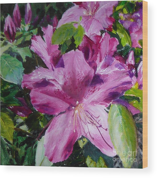 Flower Wood Print featuring the painting Azaleas by Merana Cadorette