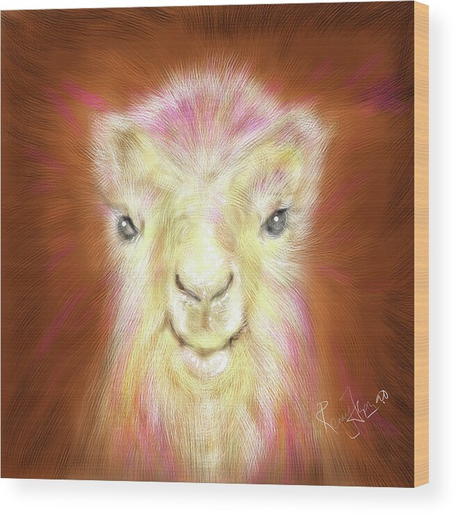 Camel Wood Print featuring the painting Adorable baby Camel by Remy Francis