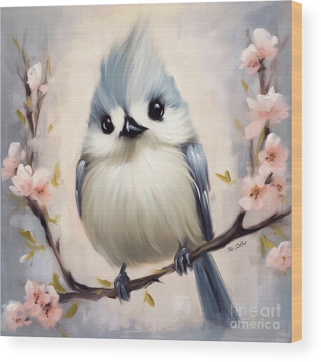 Tufted Titmouse Wood Print featuring the painting Baby Face Titmouse by Tina LeCour