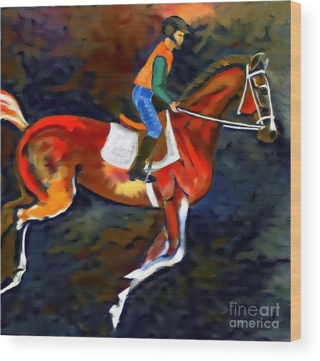 Horse Racing Wood Print featuring the digital art Backstretch Thoroughbred 002 by Stacey Mayer