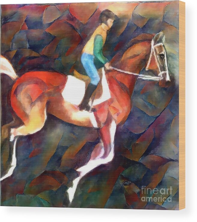 Horse Racing Wood Print featuring the digital art Backstretch Thoroughbred 003 by Stacey Mayer