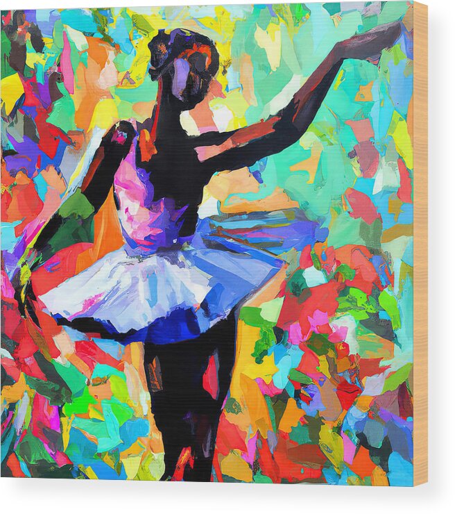 Woman Wood Print featuring the painting Ballerina dancing on stage, 04 by AM FineArtPrints