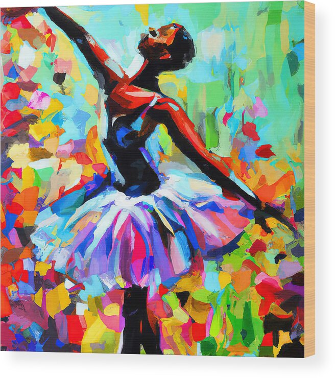 Woman Wood Print featuring the painting Ballerina dancing on stage, 05 by AM FineArtPrints