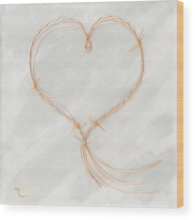 Heart Wood Print featuring the painting Barbed Heart-Gold Pink by Tamara Nelson