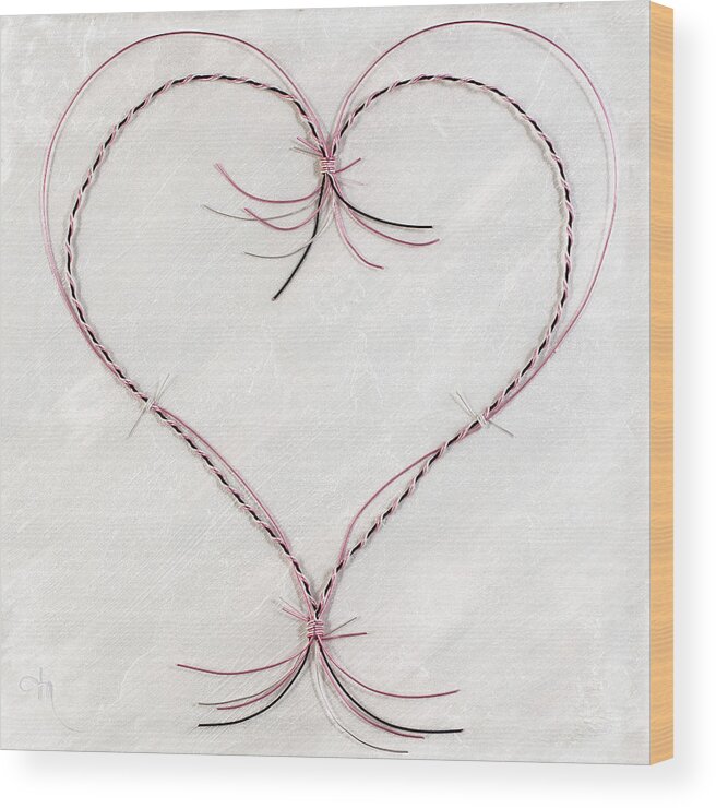 Heart Wood Print featuring the mixed media Barbed Heart-Pink on White by Tamara Nelson