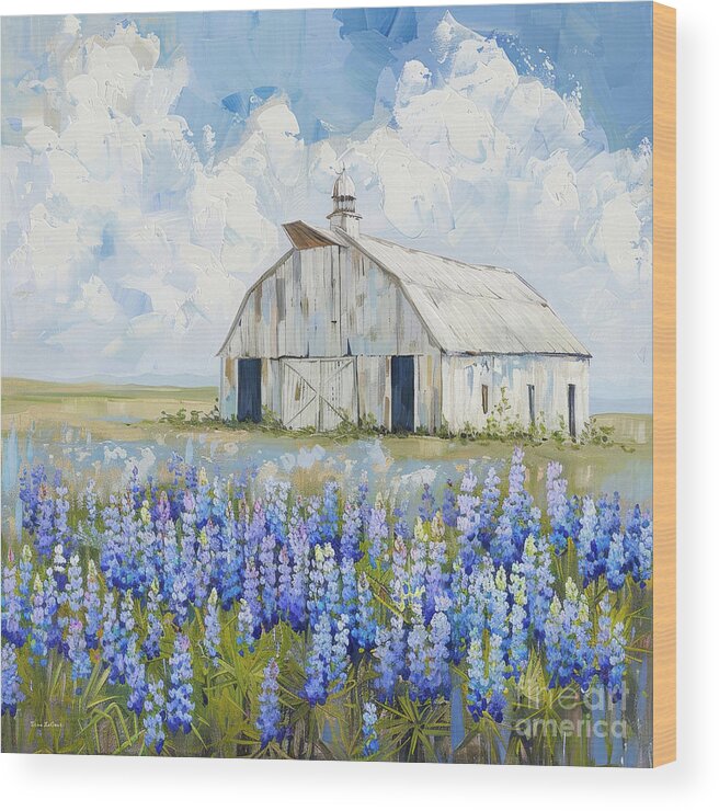 Barn Wood Print featuring the painting Barn In The Lupines by Tina LeCour