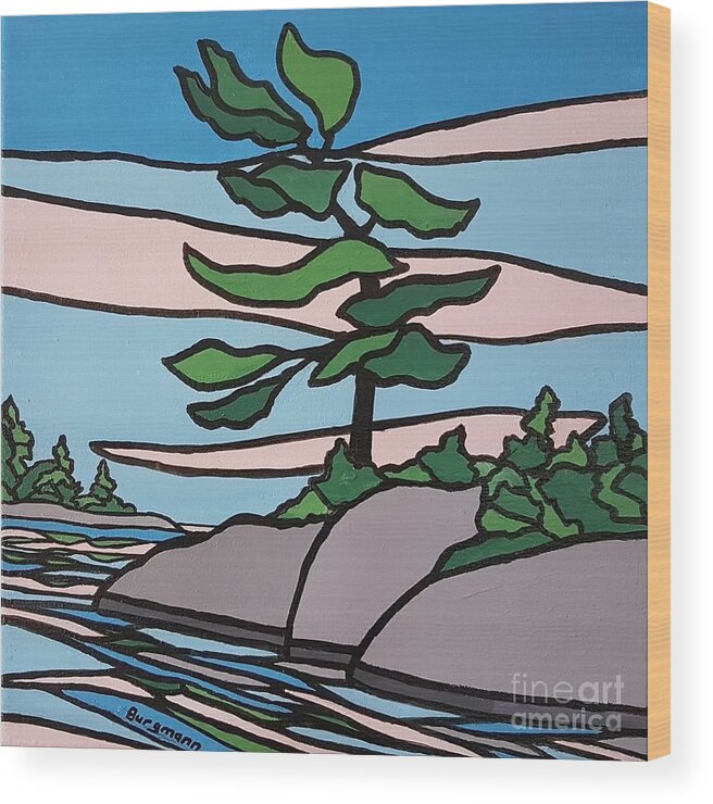 Landscape Wood Print featuring the painting Bay Calm by Petra Burgmann