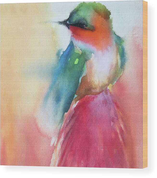 Hummingbird Wood Print featuring the painting Be Still And Know by Jani Freimann
