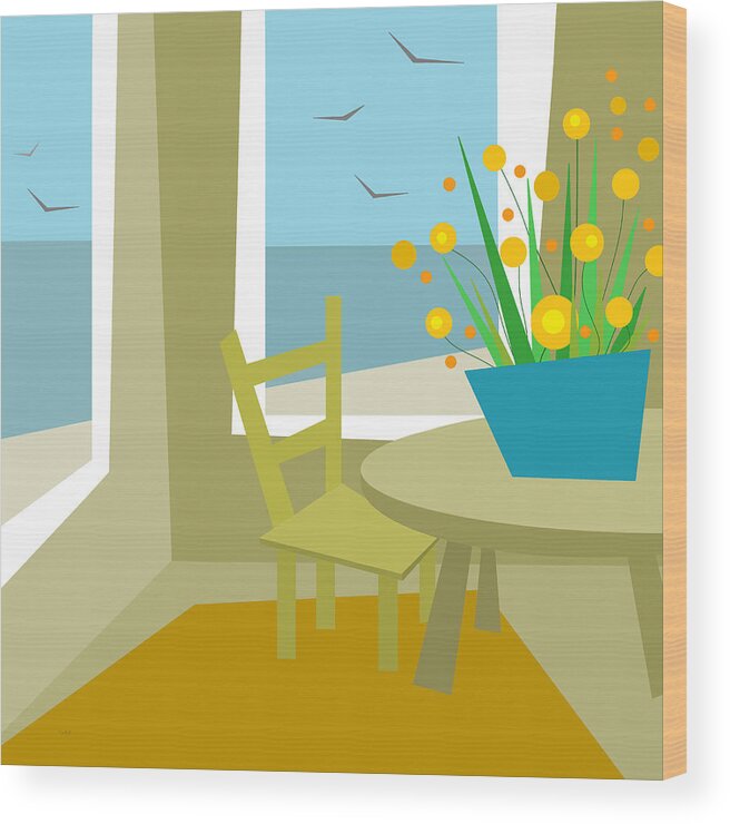 Beach House Summer Wood Print featuring the digital art Beach House Summer by Val Arie