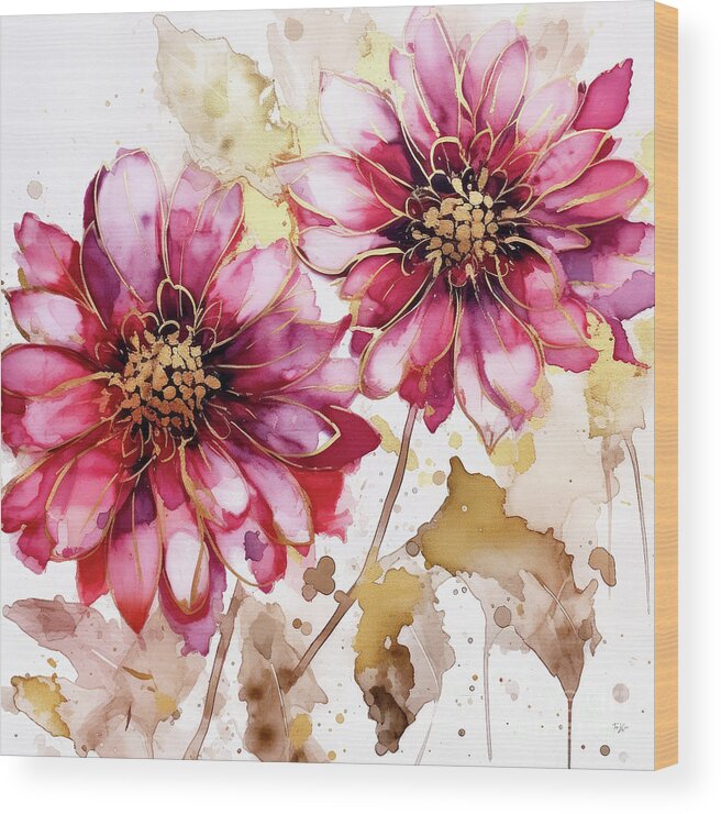 Mums Wood Print featuring the painting Beautiful Burgundy Mums by Tina LeCour