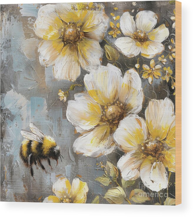Daisy Flowers Wood Print featuring the painting Bee Free 2 by Tina LeCour