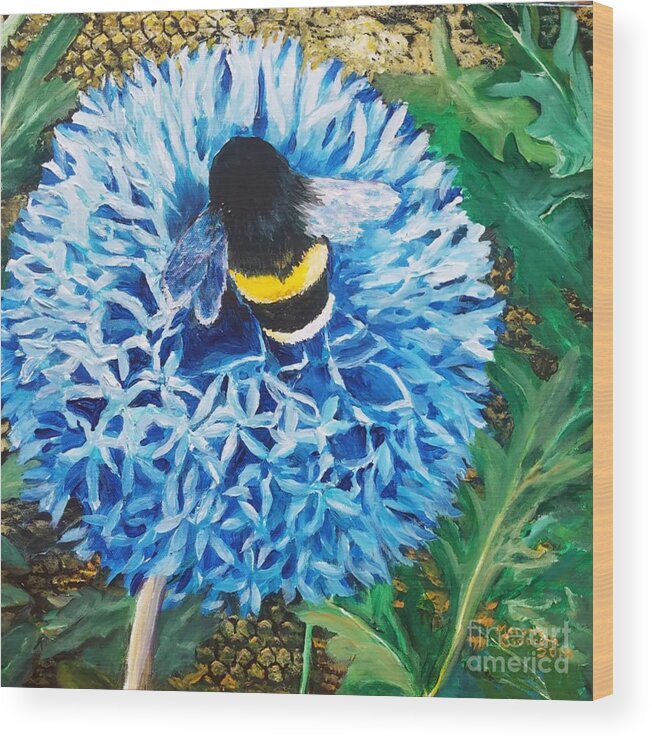 Flower Wood Print featuring the painting Bee Prepared by Merana Cadorette