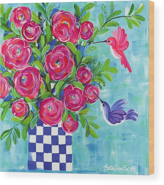 Hummingbird Wood Print featuring the painting Better Together by Beth Ann Scott