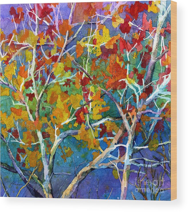 Trees Wood Print featuring the painting Beyond the Woods - Orange by Hailey E Herrera