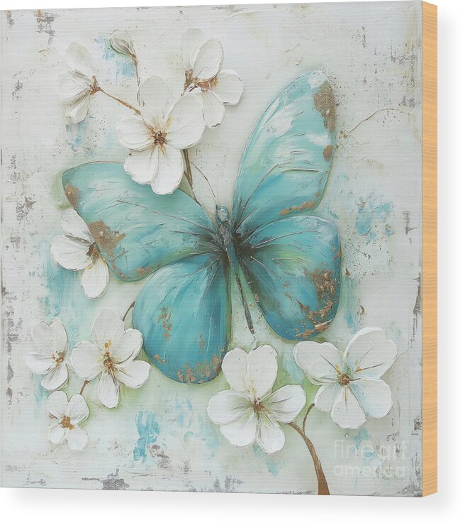 Butterfly Wood Print featuring the painting Big Turquoise Butterfly by Tina LeCour