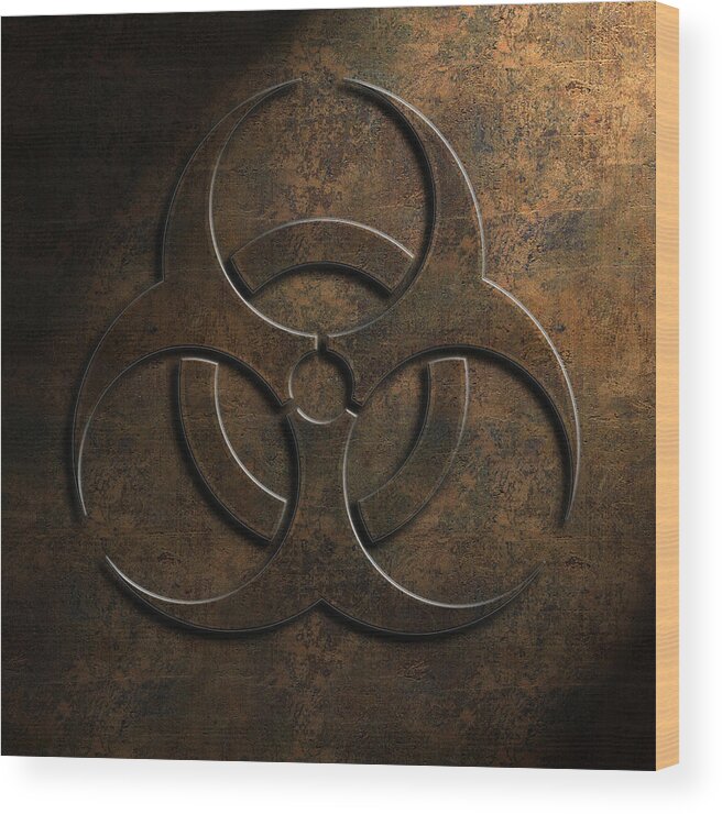 Aged Wood Print featuring the digital art Biohazard Symbol Stone Texture Repost by Brian Carson