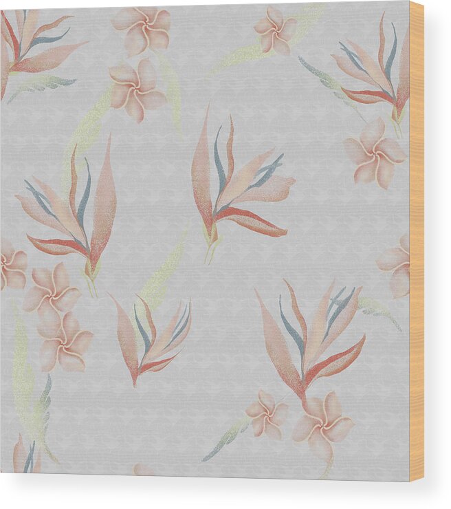 Bird Of Paradise Wood Print featuring the digital art Bird of Paradise with Plumeria Blossoms Floral Print by Sand And Chi