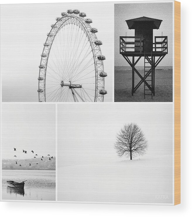 Black And White Collage Wood Print featuring the photograph Black and White Collage by KaFra Art