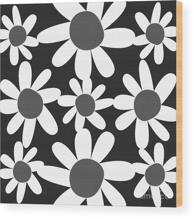 Floral Wood Print featuring the digital art Black and White Flowers by Christie Olstad