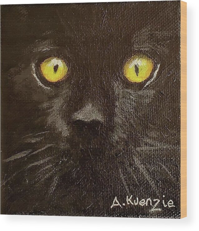 Cat Wood Print featuring the painting Black Cat by Amy Kuenzie