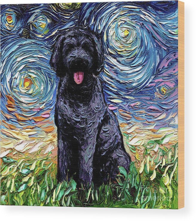 Golden Doodle Wood Print featuring the painting Black Goldendoodle by Aja Trier