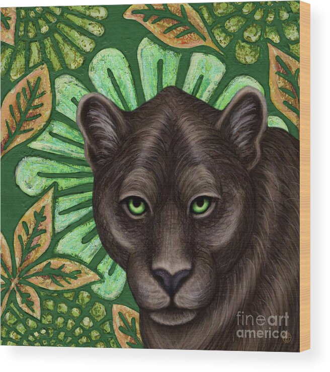 Black Panther Wood Print featuring the painting Black Panther Botanical by Amy E Fraser