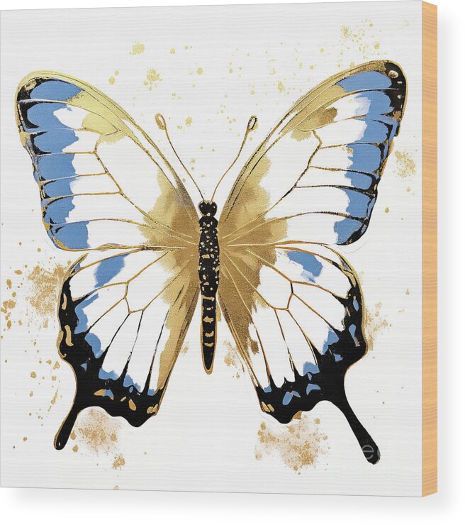 Butterfly Wood Print featuring the painting Blue And Gold Butterfly by Tina LeCour