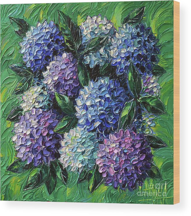 Hydrangeas Wood Print featuring the painting Blue And Purple Hydrangeas by Mona Edulesco