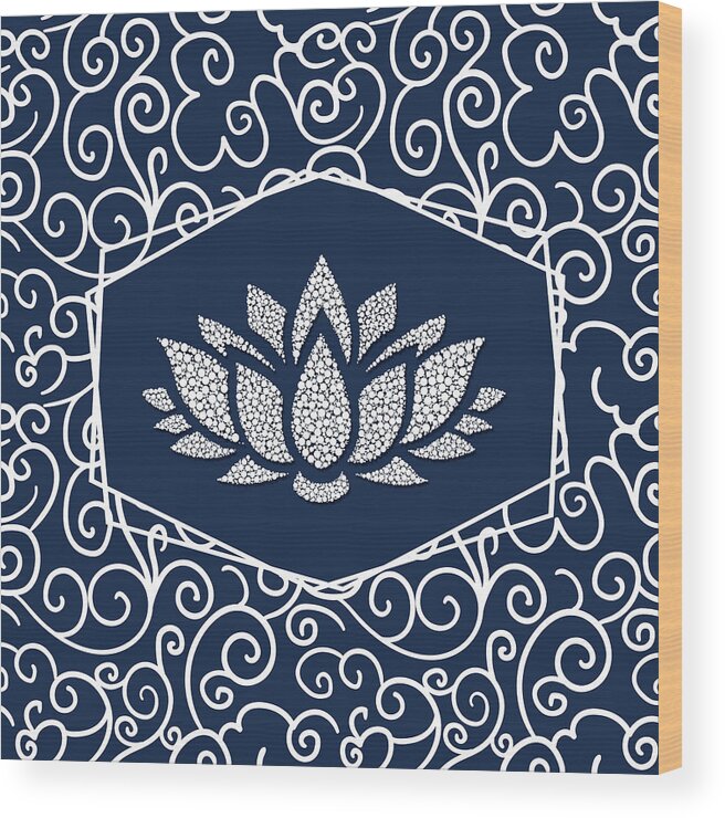Blue Wood Print featuring the digital art Blue and White Waterlily by Doreen Erhardt
