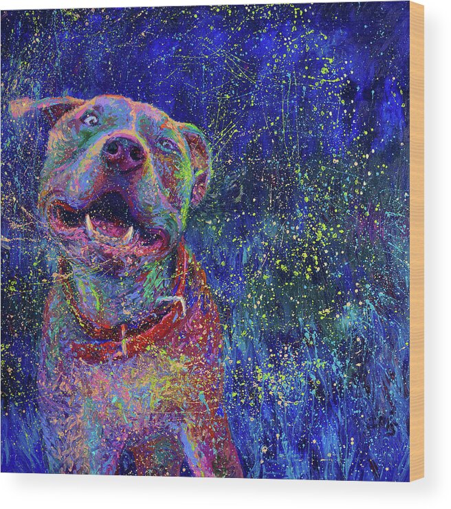 Dog Wood Print featuring the painting Blue Chakra by Iris Scott